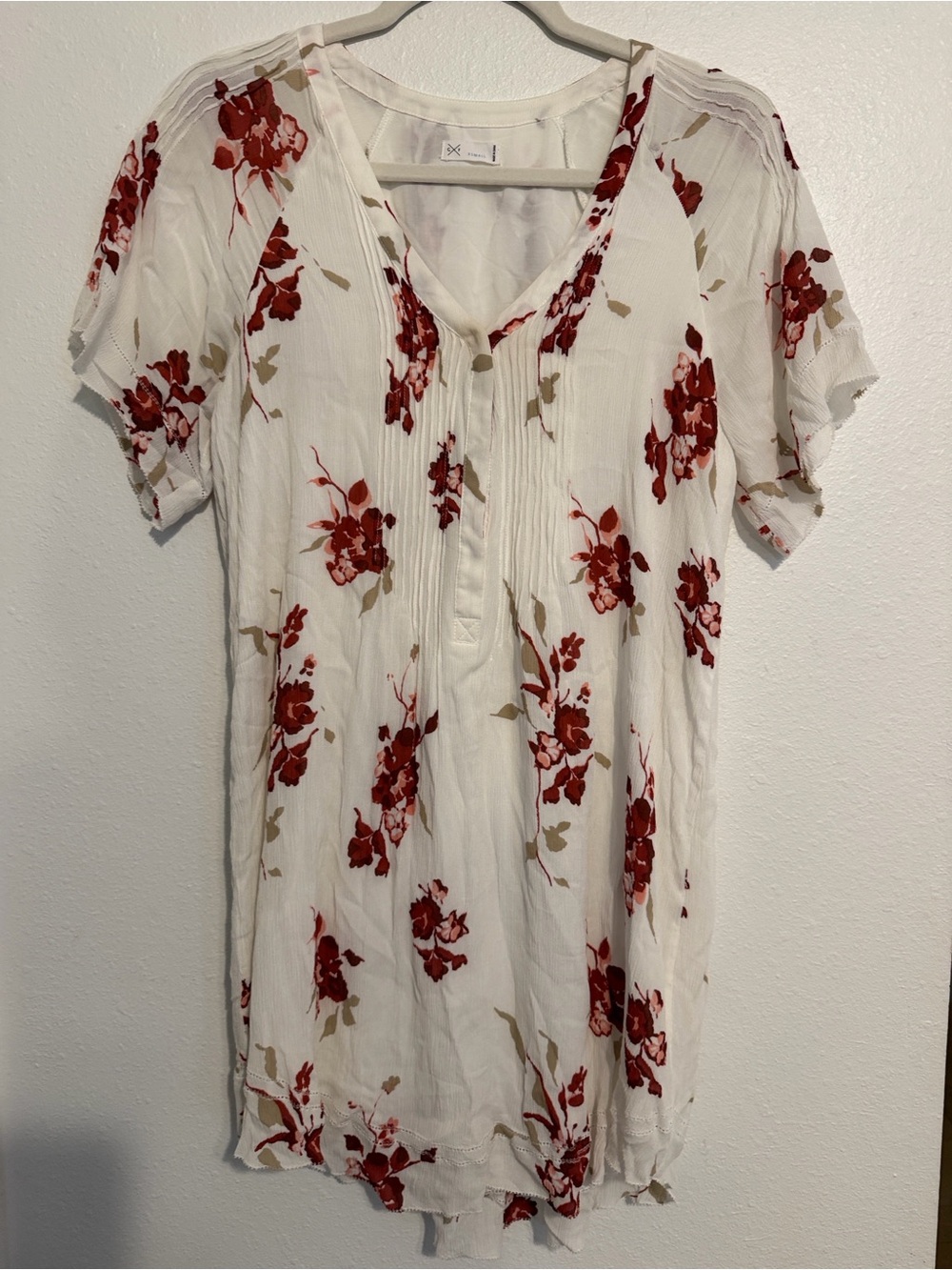 Gentle Fawn White Mini Dress with Red Floral Print
